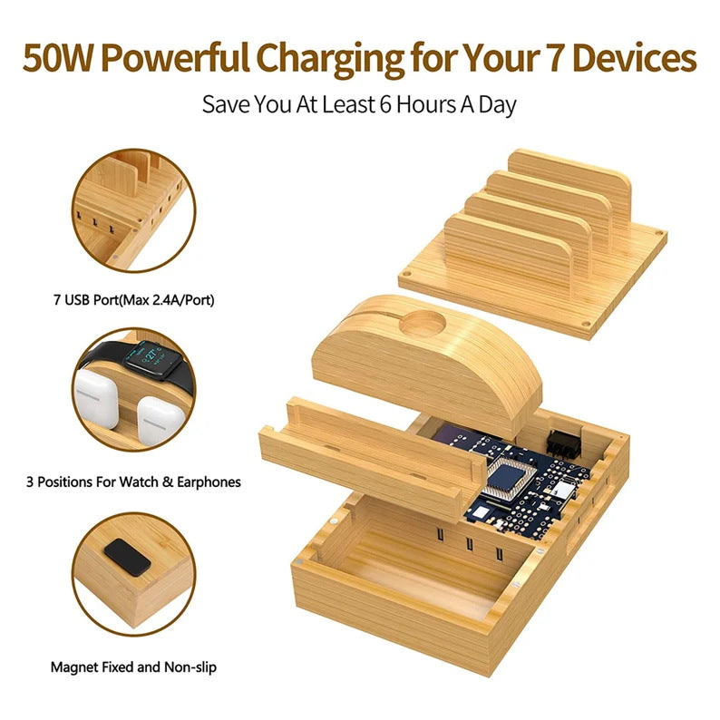 EcoCharge 7-in-1 Sustainable Bamboo Charging Hub